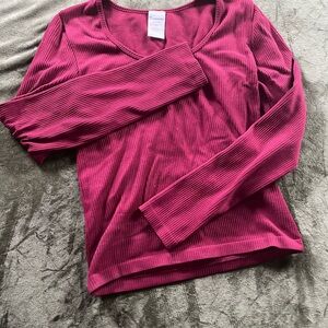 Women's Ribbed Long Sleeve Top - Pink